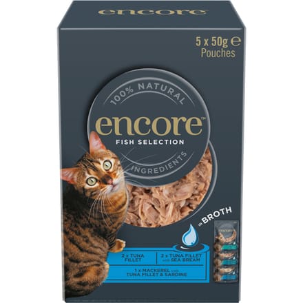 5x 50g Encore Cat Zakjes in Bouillon Visselectie (3 soorten) Nat kattenvoer