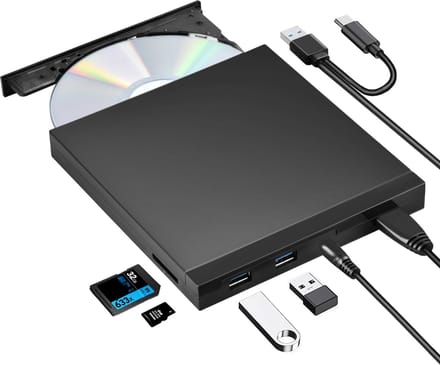 NÖRDIC K595 Externe DVD Speler - Draagbaar - Brander en -speler - USB-hub - SD/TD-kaartlezer
