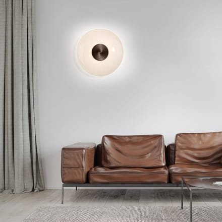LED wandlamp PURE Vitrum, bruin/opaalglas/aluminium Ø 22 cm
