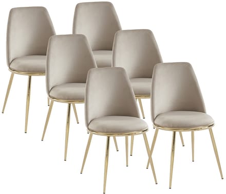 Vente-unique Set van 6 fluwelen en gouden metalen stoelen - Beige - NEBINA