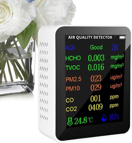 Luchtkwaliteit Monitor - CO2 Meter Tester - Binnenlucht Meten - 10-in-1 Sensor - 7x9x3.5 cm - Wit