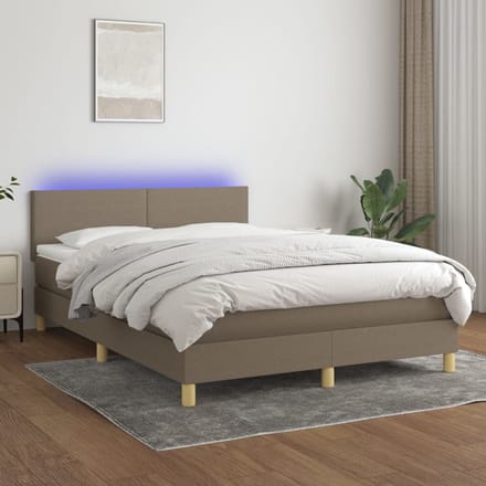 vidaXL - Boxspring - met - matras - en - LED - stof - taupe - 140x200 - cm