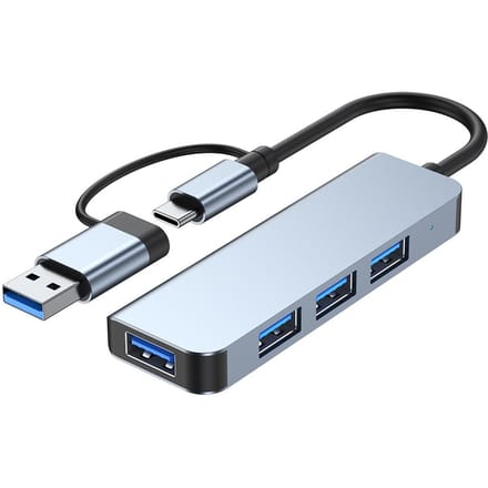 Type C naar USB-hub 4-in-1 dockingstation USB3.0 5 Gbps en 3 USB2.0 4 poorten Ultraslanke USB-splitter zilver