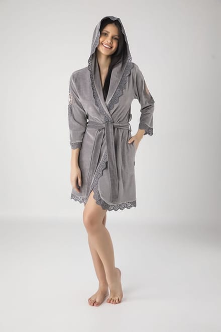 Dames Bamboe Katoen Badjas Lola / Grijs kleur / maat S