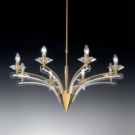Metallux Kroonluchter ICARO met kristalglas, 8-lichts, goud