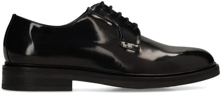 Manfield - Heren - Zwarte lak leren veterschoenen - Maat 44