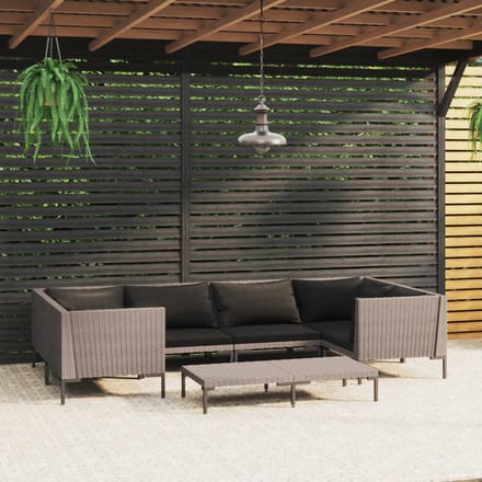 vidaXL - 7-delige - Loungeset - met - kussens - poly - rattan - donkergrijs