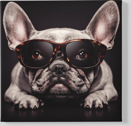 Canvas Schilderij - Dieren - Bulldog Met Bril - Vierkant - 60x60x2 cm