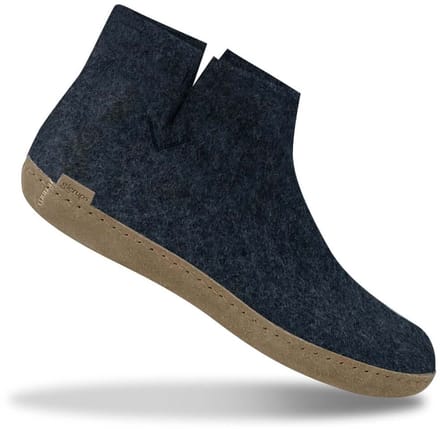 Glerups Hoge Wollen Sloffen Leren Zool Denim