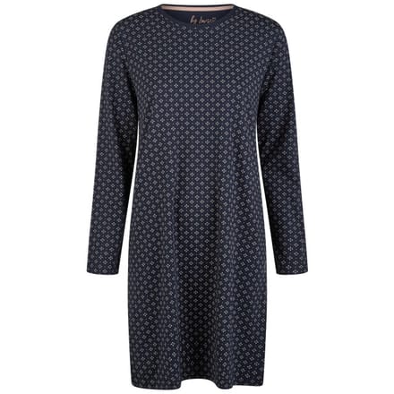 By Louise Essential Dames Nachthemd Lange Mouw AOP Blauw - Maat 3XL