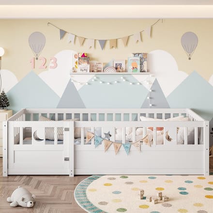 Gutent-Kinderbed 90x190cm met sterren-maan-decor-wit