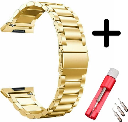 Strap-it Stalen schakel bandje - geschikt voor Fitbit Ionic - goud + inkort toolkit