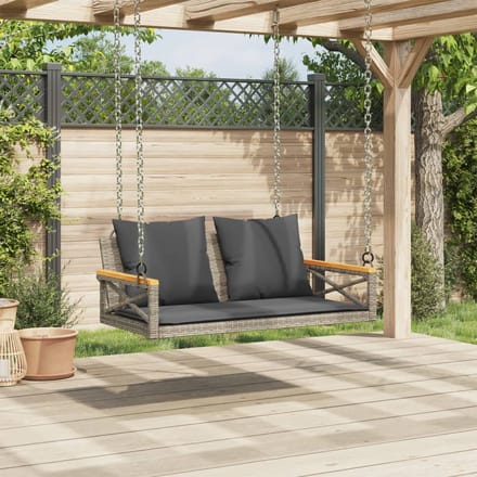 vidaXL - Schommelbank - met - kussens - 109x62x40 - cm - poly - rattan - grijs