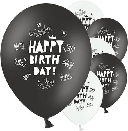 Ballonnen - Happy Birthday - zwart / wit