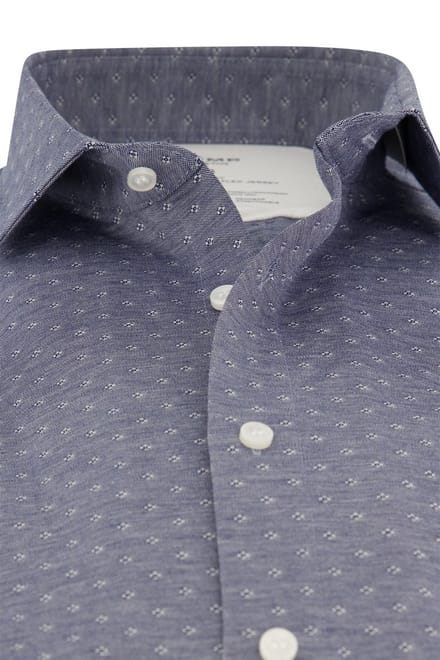 Katoenen Olymp overhemd geprint blauw body fit
