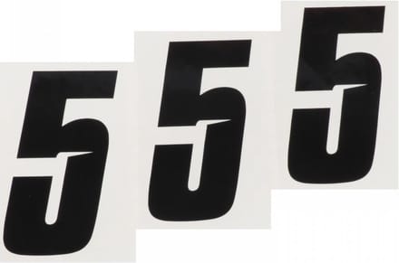 Set van 3 sticker racenummer vijf 5 zwart Blackbird 100x50 voor motor