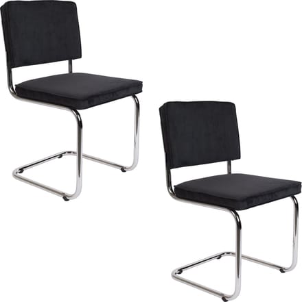 Zuiver Ridge Rib Eetkamerstoelen Zwart - Set van 2