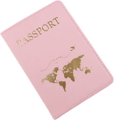 Wereldkaart Premium Lederen Paspoorthoes - Paspoorthouder - Paspoort Protector - Roze