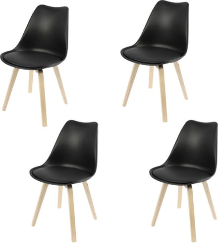 SET VAN 4 "EMY" ZWARTE STOELEN MET KUSSEN 45X58X49/H82CM