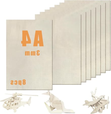 Houten Panelen van Populier, 3 mm, Set van 8 A4 voor Creatieve Projecten, Lasergravure, Modelbouw en Decoratie