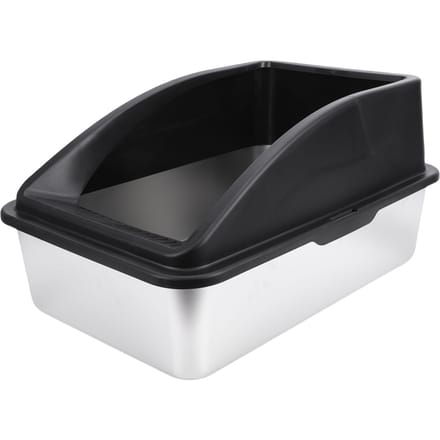 Bac à litière pour chat Acier inoxydable Multifonctionnel Taille spacieuse Dessus ouvert Clôture surélevée Bac à litière pour chaton pour la maison black