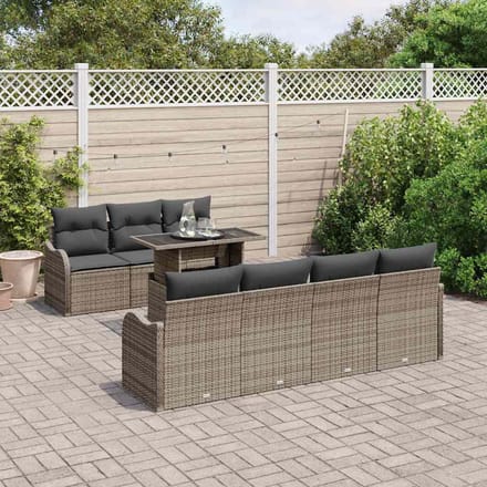 vidaXL - Tuinbank - Set - 8 - st - 7-Aantal - zitplaatsen - Grijs - Poly - Riet