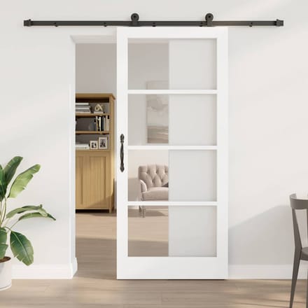 vidaXL - Schuifdeur - ORKDAL - Wit - 93 - x - 211 - cm - Massief - grenenhout - en - glas