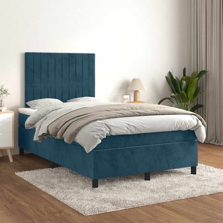 vidaXL - Boxspring - met - matras - fluweel - donkerblauw - 120x200 - cm
