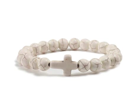 Kruis armband heren  - Jezus - Christelijk - bijbel kralen - Wit - 20 cm