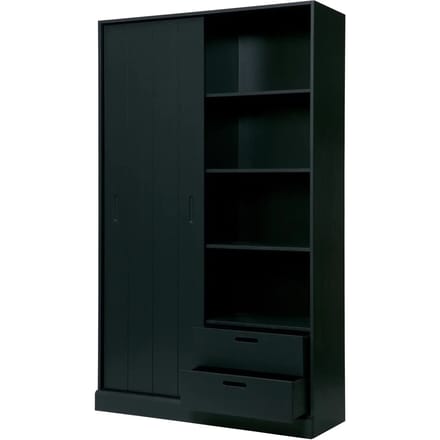 WOOOD Move schuifdeurkast - Grenen - Mat Zwart - 200x120x42