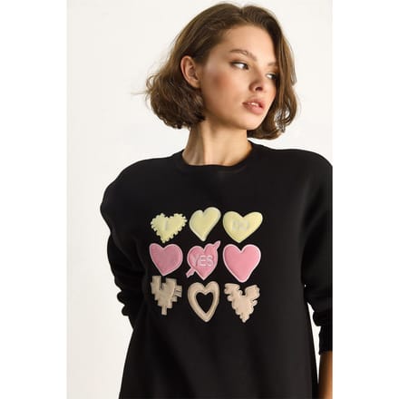 Hart Patch Applicatie Ontspannen Pasvorm Crewneck Sweatshirt