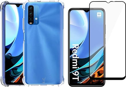 Hoesje geschikt voor Xiaomi RedMi 9T - Transparant Shock Proof Case + Screen Protector Glas Full
