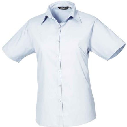 Premier Dames/Dames Popeline Blouse met Korte Mouwen (Lichtblauw)