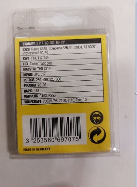 Stanley Nietjes A type 53 0/69/707 - Prijs per verpakking ( 1000 nietjes)