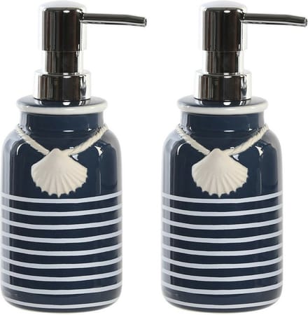 Items - Zeeppompje/dispenser - 2x stuks - Kunststeen - Blauw/wit - 7 x 18 cm