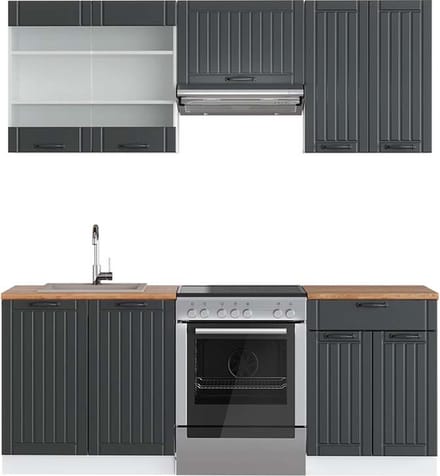 Vicco Fame-Line Complete keukeneenheid – 200 cm, WB Eik Antraciet landhuis/wit