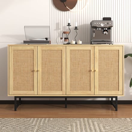Sweiko Dressoir - 140x39.5x80 cm - Geweven rotan - 4 deuren - Natuurlijk