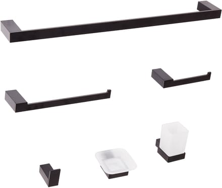 TUMACO - 6-delige badkamer hardware set - Zwart - Aluminium