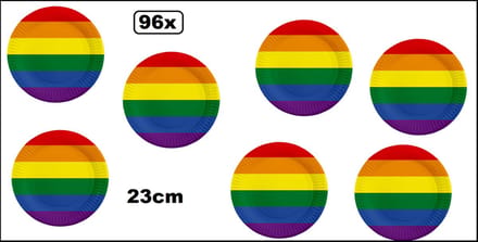 96x Bord 23cm Regenboog karton - Rainbow sport drinken pride
