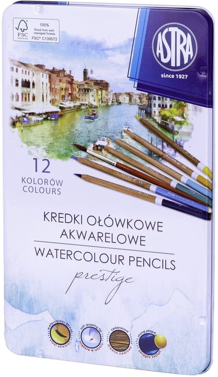 Astra Aquarel Kleurpotloden 12 Kleuren Metaal + Penseel