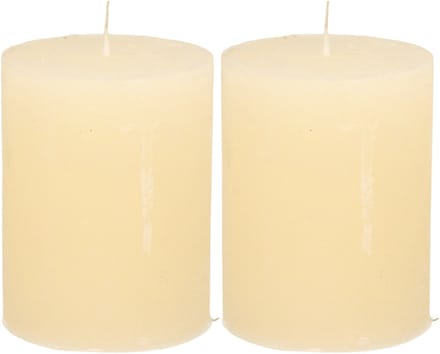 Atmosphera Stompkaars - 2x - ivoor wit - 7 x 9 cm - middel rustiek model - cilinderkaars - kaars