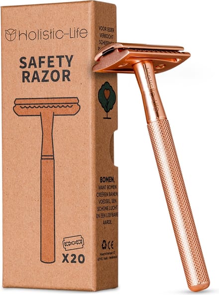 Hollistic Life Veiligheidsscheermes + 20 RVS Scheermesjes – Zero Waste Safety Razor Scheersysteem – Scheren voor Dames & Heren – Double Edge Blades