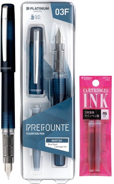 Platinum - Prefounte Vulpen - Medium - Night Sea - Met Roze vullingen