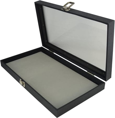 Display Case Sieraden - Vitrine Doos Opslag - Sieraden Presenteren - Glazen Deksel Snap Close - 375mm x 210mm - Grijs