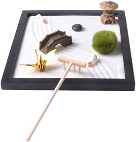Mini Zen Tuin - Meditatie Accessoires - Ontspanning Thuis - Natuurlijke Materialen - Oranje
