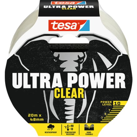 tesa® Montagetape Ultra Power Transparant, robuust, temperatuur-/water-/UV-bestendig, met de hand afscheurbaar, 1 rol met L 20 m x B 48 mm, transparant