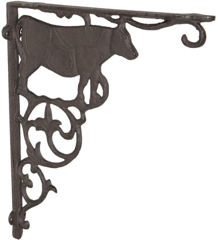 Clayre & Eef Hoekijzer 4*26*30 cm Bruin Ijzer Koe Plankdrager Hoekprofiel Balkdrager