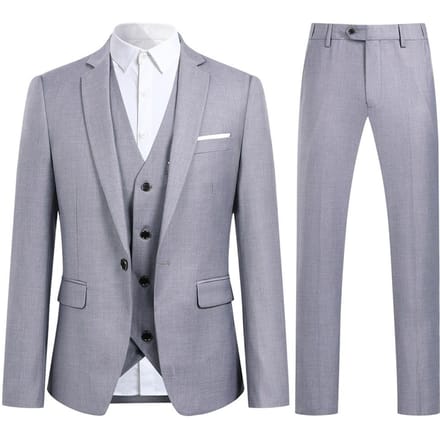 3-delig modieus grijs pak met één knoop, slim fit