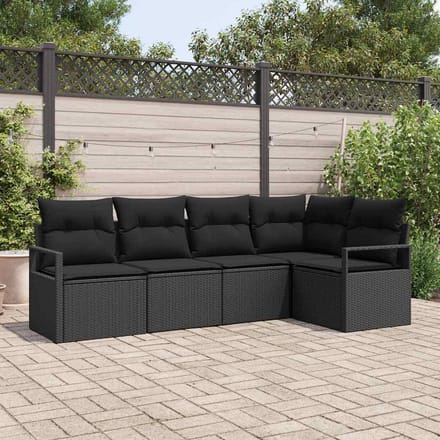 vidaXL Bankstel 5 st Zwart poly rattan