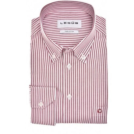 Ledûb Overhemd Striped Button-Down Pure Cotton Donker Rood / male